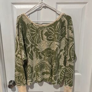 Daily practice Green and Cream Patterned Sweater med